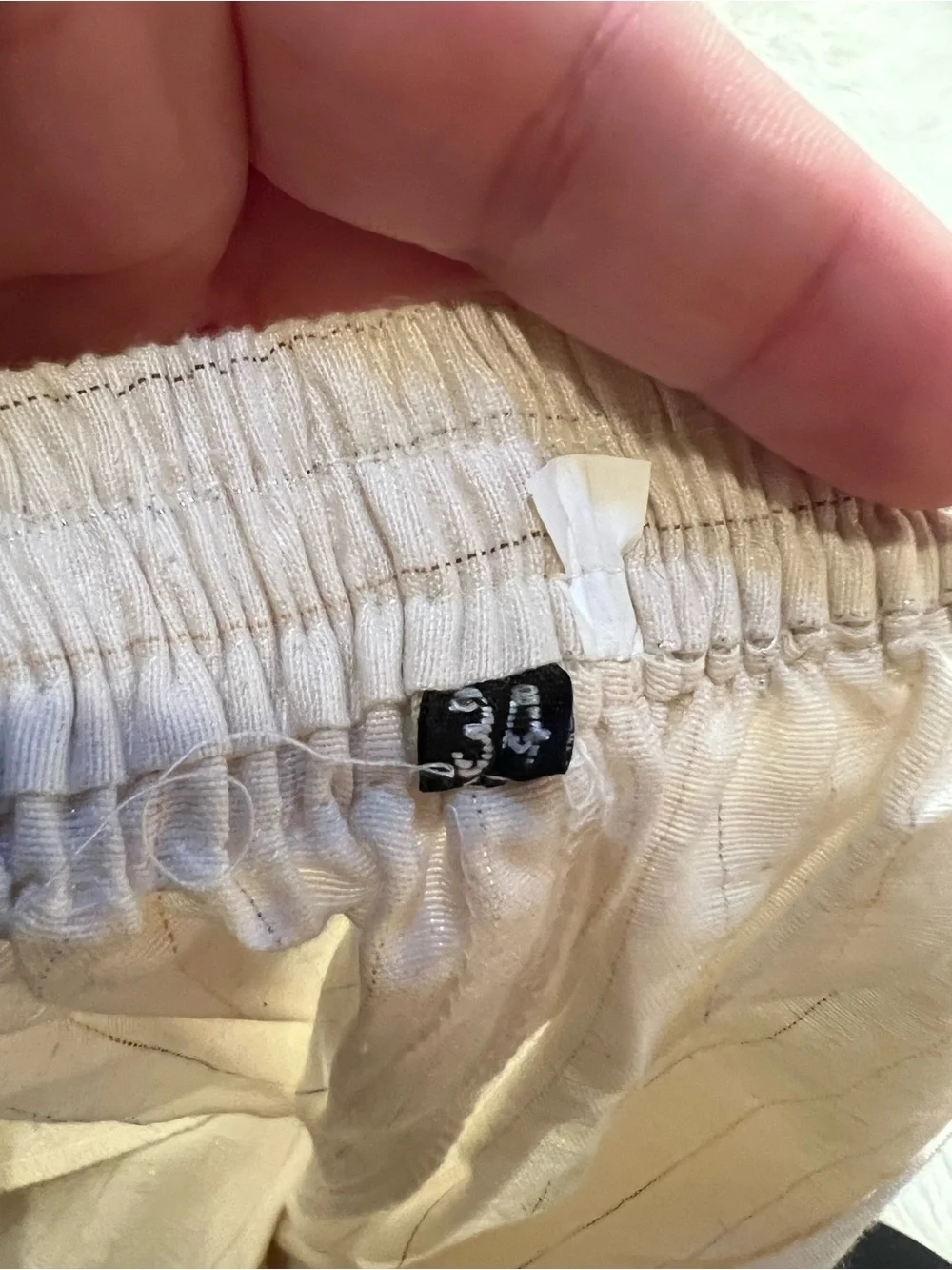 Women's Size 34 Pull On Pant Cream Metallic Silver Pinstripe Linen Semi-Sheer